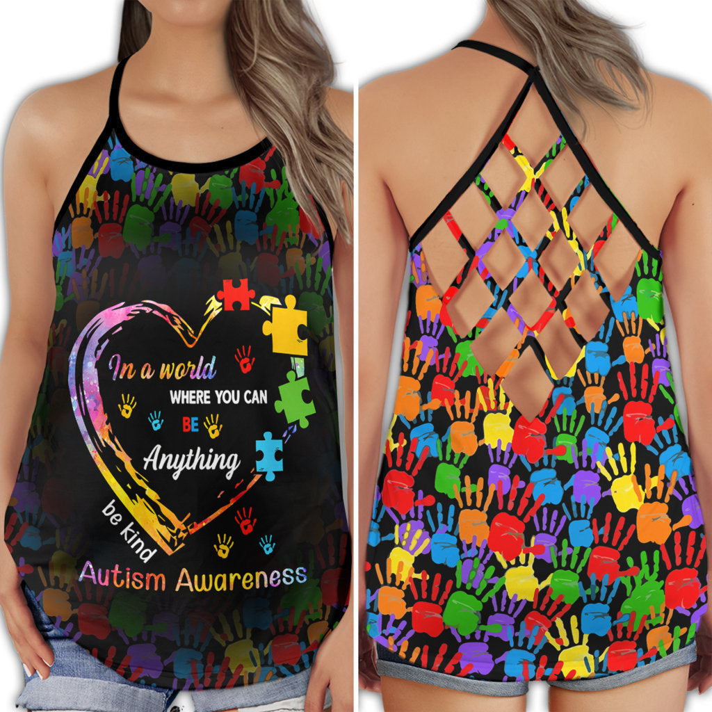 Autism Love With Heart In A World - Cross Open Back Tank Top - Owl Ohh - Owl Ohh