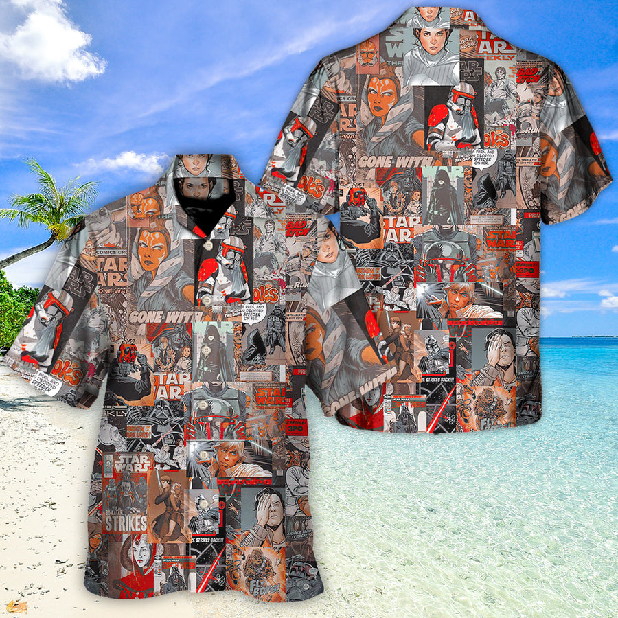 Disney Star Wars Hawaiian Shirt Summer Beach Starwars Comic Vintage Style Aloha Button Up Shirt - 90scloth