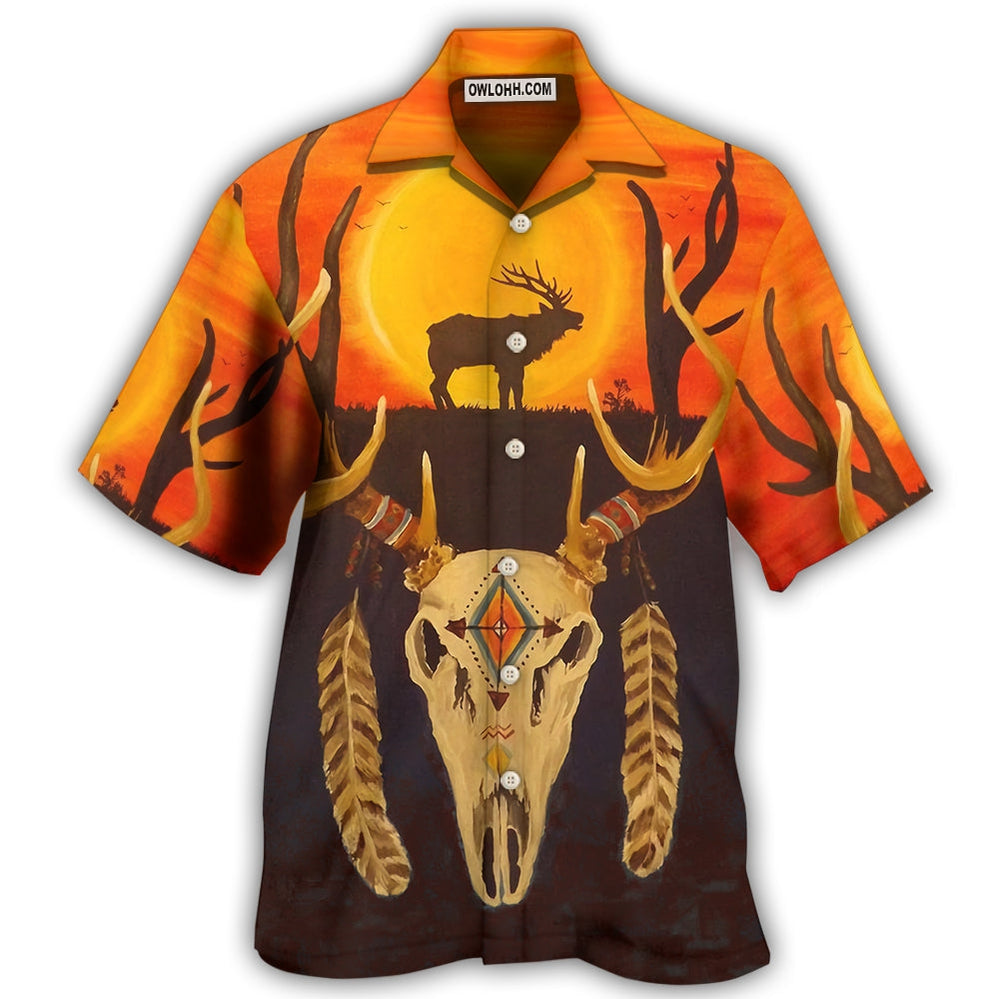 Native Skull Style Love Peace Orange - Hawaiian Shirt - Owl Ohh