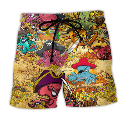 Octopus Captain Pirates Cool - Beach Short - Owl Ohh - Owl Ohh
