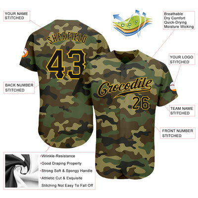 Custom Camo Black-Gold Authentic Salute To Service Baseball Jersey - Owl Ohh