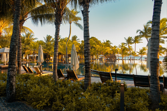 Looking over the pool at the Trou aux Biches luxury golf resort