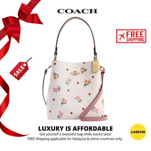 Coach, Bags, Coach Small Bucket Bag Heart Floral White Purse