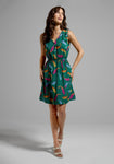 A-line V-neck General Print Pocketed Drawstring Sleeveless Dress by Modcloth