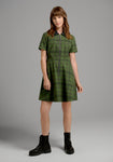 A-line Collared Front Zipper Pocketed Fitted Stretchy Short Sleeves Sleeves Plaid Print Short Summer Skater Dress