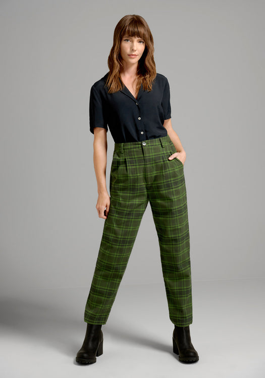Lost Queen Punk Rock Funky Plaid Check Skinny Pants - Green Plaid