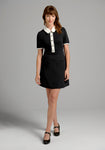 A-line Above the Knee Lace Trim Collared Pocketed Back Zipper Dress