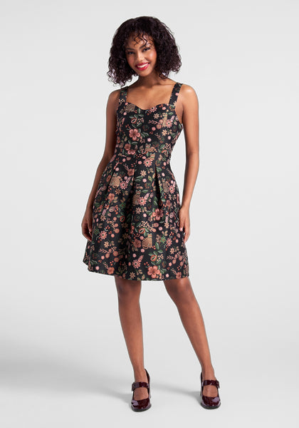 Sleeveless Back Zipper Pocketed Fitted Pleated Sweetheart Princess Seams Waistline Above the Knee Fit-and-Flare Striped Floral Print Dress