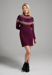 Above the Knee Striped Dots Zig Zag Print Crew Neck Sweater Dress