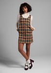 A-line V-neck Shift Sleeveless Stretchy Vintage Button Front Pocketed Plaid Print Above the Knee Dress