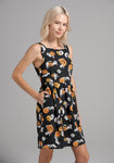 A-line Square Neck Above the Knee Fit-and-Flare General Print Sleeveless Pocketed Fitted Dress