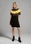 Striped Dots Zig Zag Print Sweater Crew Neck Short Sleeves Sleeves Above the Knee Dress