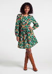 A-line Smocked Pocketed Gathered Puff Sleeves Sleeves Dress