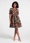 A-line Above the Knee Smocked Cold Shoulder Sleeves Gathered Pocketed Empire Waistline Dress With Ruffles