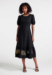 Puff Sleeves Sleeves Princess Seams Waistline Cotton Fitted Tiered Back Zipper Embroidered Floral Print Midi Dress With Ruffles