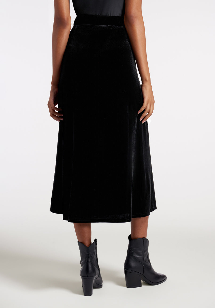 Back to Black Velvet Midi Skirt