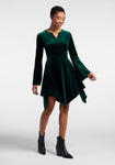 Short Notched Collar Asymmetric Fitted Flared-Skirt Dress
