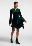 Short Asymmetric Fitted Flared-Skirt Notched Collar Dress