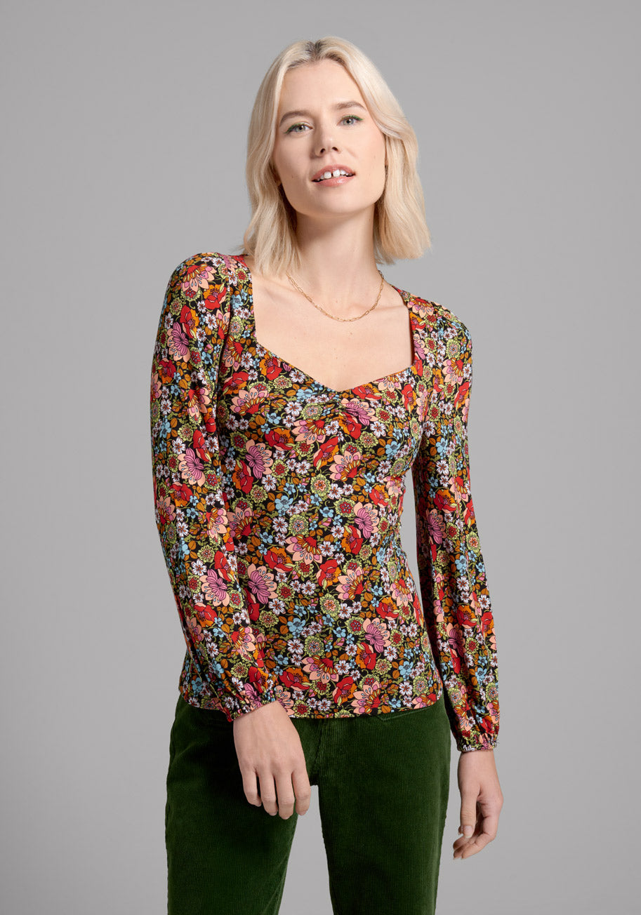 1960s Tops, Shirts, and Blouse Styles | History ModCloth Retro From The Get Go Top in Warm Autumn Flora Size 4X $39.00 AT vintagedancer.com