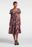 Swing-Skirt Short Pocketed Gathered Sweetheart Cotton General Print Fit-and-Flare Dress by Modcloth