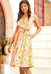 V-neck Summer Sleeveless General Print Faux Wrap Evening Dress/Midi Dress