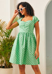 Fit-and-Flare Polka Dots Print Fitted Sweetheart Dress