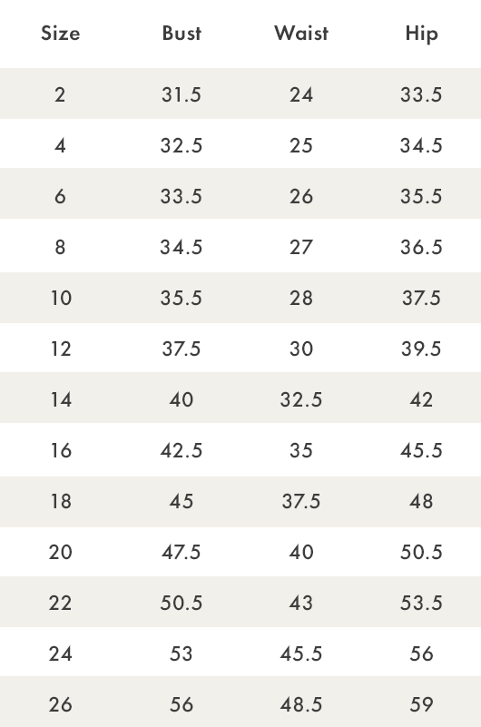 Size Chart - Chi Chi London | ModCloth