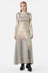 Sophisticated Sequined Mesh Slit Fitted Party Dress/Maxi Dress With a Sash