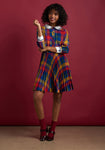 A-line Above the Knee Collared Pleated Belted Button Closure Vintage Button Front Plaid Print Dress