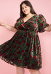 A-line V-neck Above the Knee Flutter Sleeves Sheer Shirred Vintage Fitted Dress With a Bow(s)