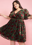 A-line V-neck Flutter Sleeves Sheer Vintage Shirred Fitted Above the Knee Dress With a Bow(s)