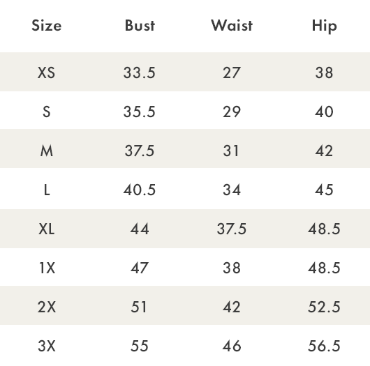 Size Chart - PJ Couture | ModCloth