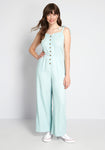 Summer Pocketed Button Front Elasticized Waistline Jumpsuit