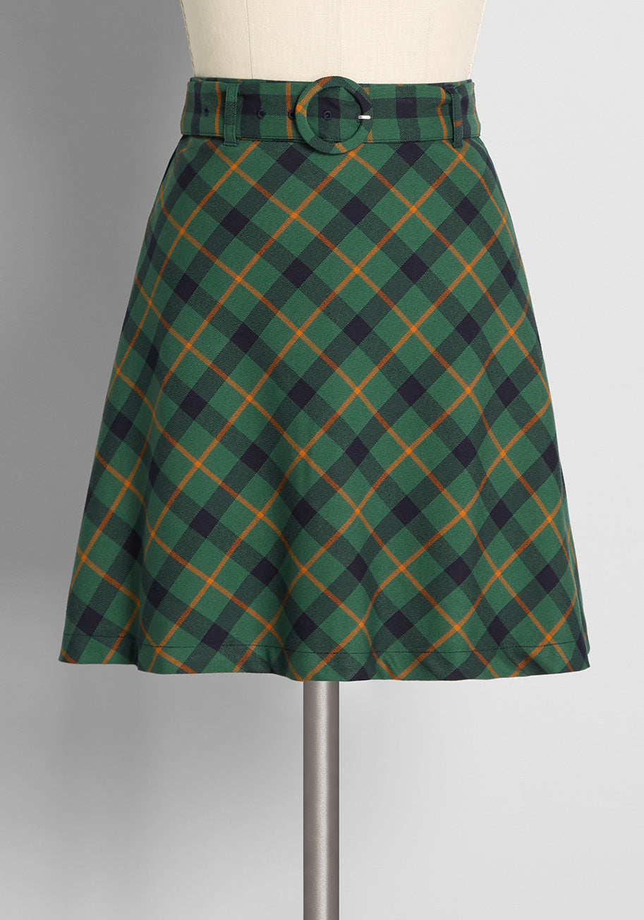 The Plaid List Belted Mini Skirt