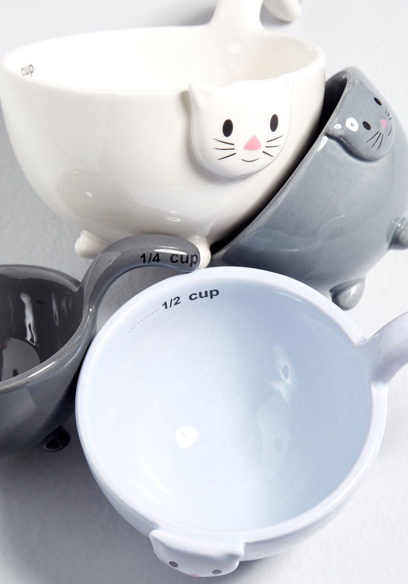 Cat Shaped Ceramic Measuring Spoons With Tie Ribbon - Gift For Cat