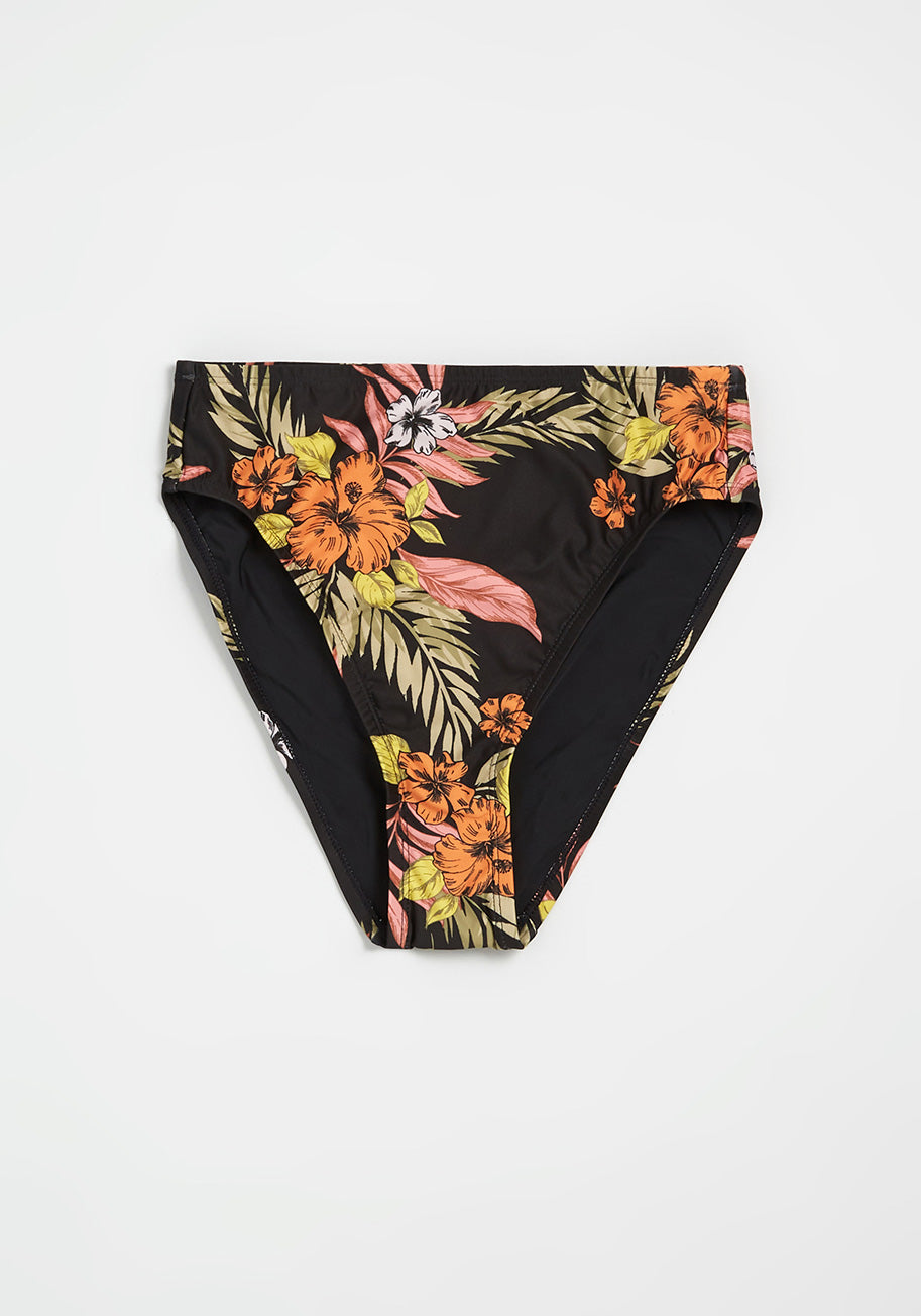 Floral bikini bottoms with an extra high waist - Black - Sz. 42-60