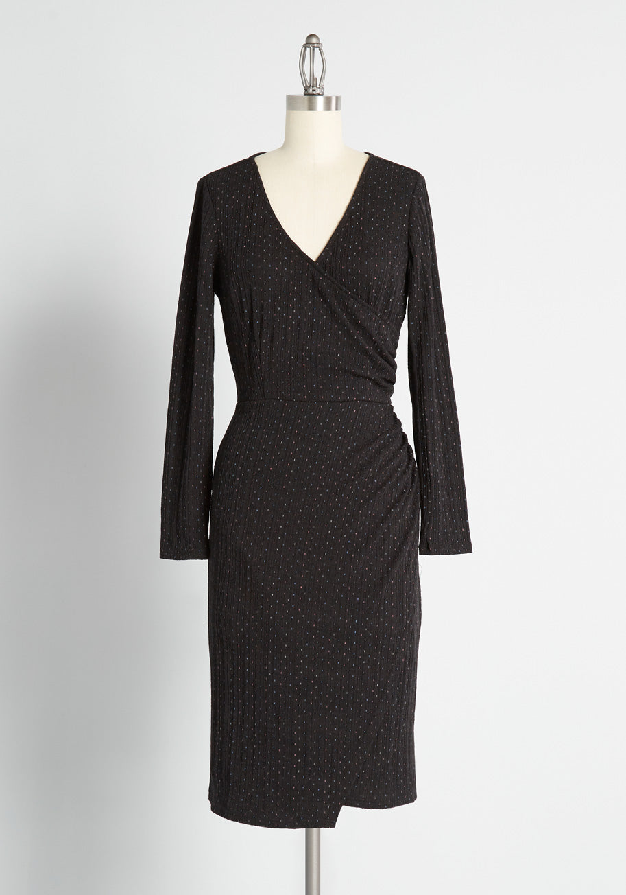 Knit on the Town Faux-Wrap Dress