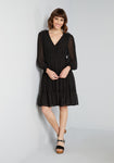 V-neck Sheer Sleeves Empire Waistline Side Zipper Sheer Shirred Tiered Vintage Dress With Ruffles