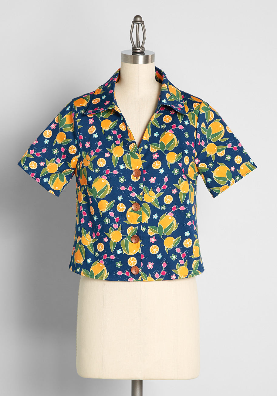 Orange Blossom Breezes Button-Up Top