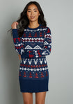 Tall Sweater Crew Neck Ribbed Sequined Long Sleeves Winter Geometric Print Dress