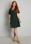 A-line V-neck Above the Knee Short Sleeves Sleeves Collared Flower(s) Button Front Embroidered Dress