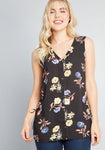 V-neck Button Front Sleeveless Floral Print Tunic