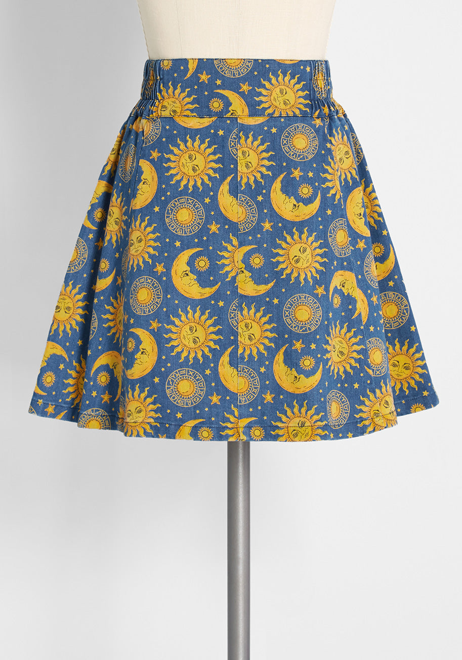 Celestial Terrestrial Denim Mini Skirt