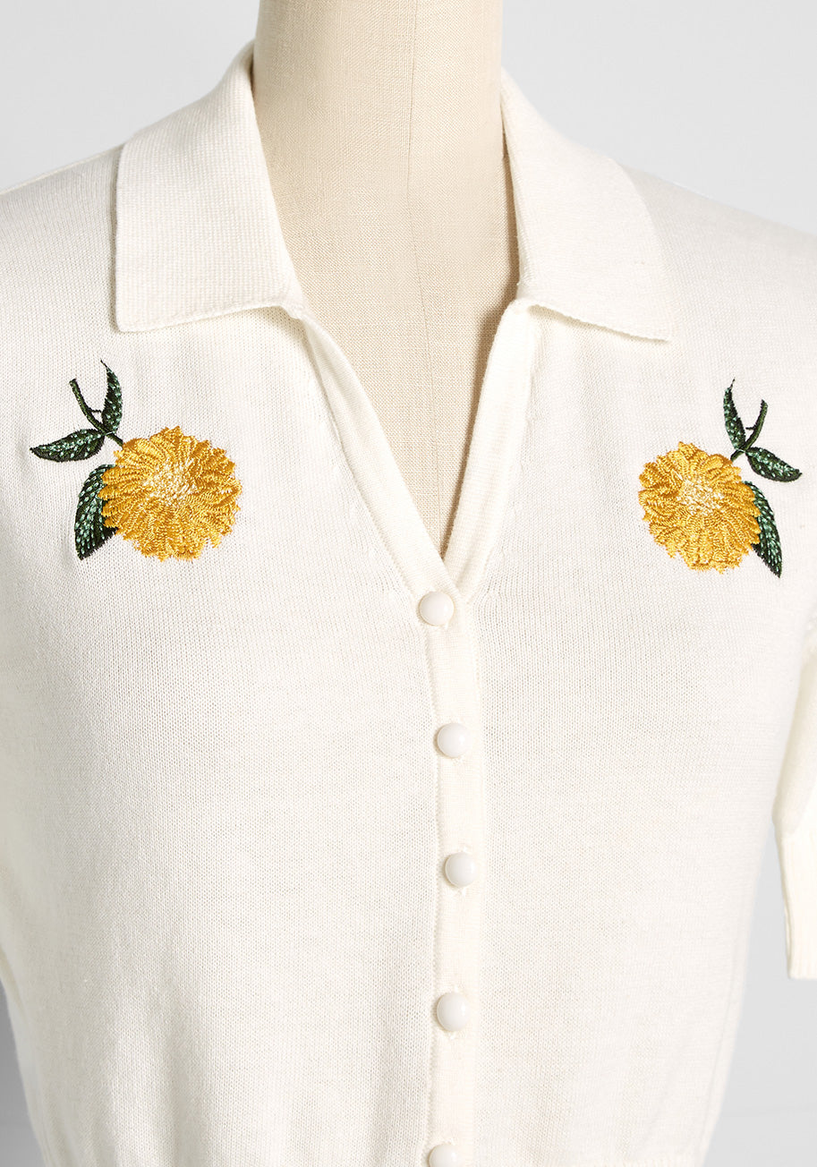 Marigold Medalist Embroidered Sweater Top