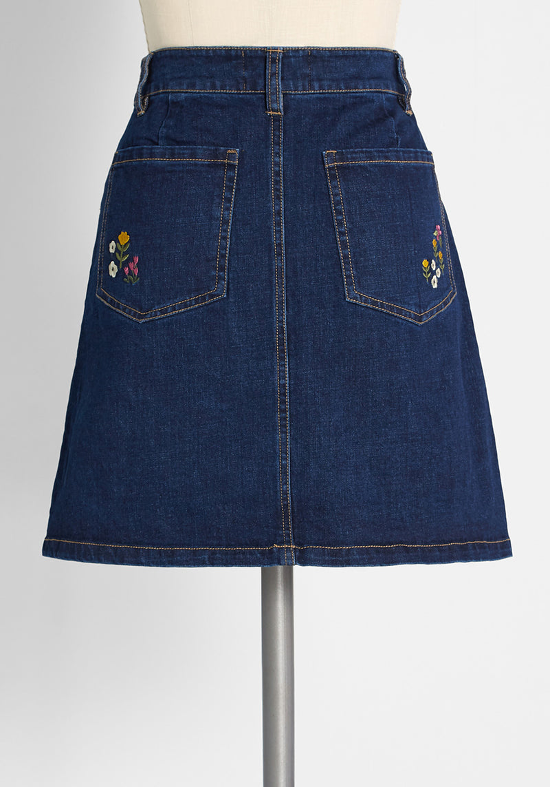 ModCloth x Princess Highway Embroidered Denim Mini Skirt