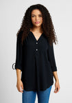 Collared Long Sleeves Pocketed Sheer Gathered Button Closure Button Front Polyester Loose Fit Tunic