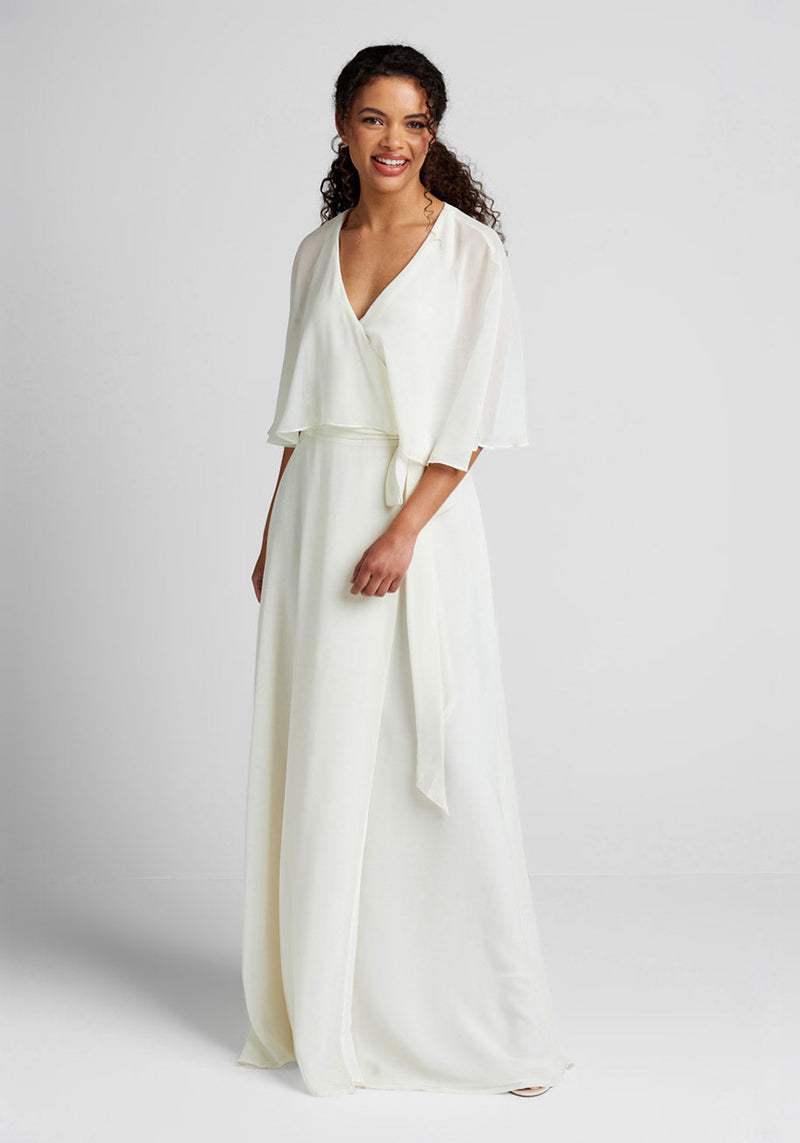 Lace Overlay Bodice Maxi Wedding Dress in White