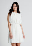 Sleeveless Elasticized Waistline Short Back Zipper Pleated Belted Vintage Dress With a Sash