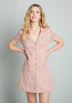 A-line Button Front Checkered Gingham Print Cotton Shirt Evening Dress