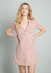 A-line Cotton Button Front Checkered Gingham Print Shirt Evening Dress